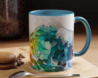 Colorful Surfer Accent Coffee Mug  Vibrant Waves Design Perfect for Beach Lovers Gift for Surfers Unique Home Decor Coffee Lover Mug