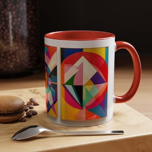 Lebendige geometrische Akzent Kaffeetasse: Bunte Kunst für Zuhause oder im Büro Perfektes Geschenk für Kaffee-Liebhaber Einzigartige Wandkunst Künstler