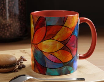 Caneca de café com detalhes florais vibrantes, xícara de cerâmica colorida, perfeita para amantes de chá, presente para decoração de casa, estilo vitral