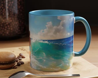 Tazza da caffè Ocean Breeze Accent per gli amanti della spiaggia, atmosfera estiva, regalo per gli appassionati di surf, arredamento costiero, relax
