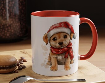 Festive Puppy Accent Coffee Mug Cute Dog Christmas Mug for Pet Lovers Holiday Gift Coffee Lover's Christmas 11oz or 15oz