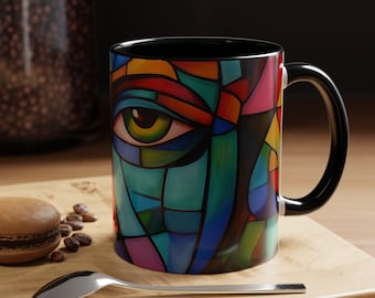 Colorful Abstract Face Coffee Mug Artistic Ceramic Cup Perfect Gift for Art Lovers Home Decor Unique Coffee Mug Cubist