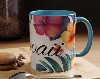 Tropical Hawaii Coffee Mug Floral Mug for Coffee Lovers Beach Vibes Drinkware Gift for Travelers Summer Decor