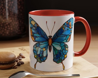 Gebrandschilderd glas vlinder koffiemok natuurliefhebber cadeau kleurrijk huisdecor keramische theekop cadeau voor haar Verjaardagsviering