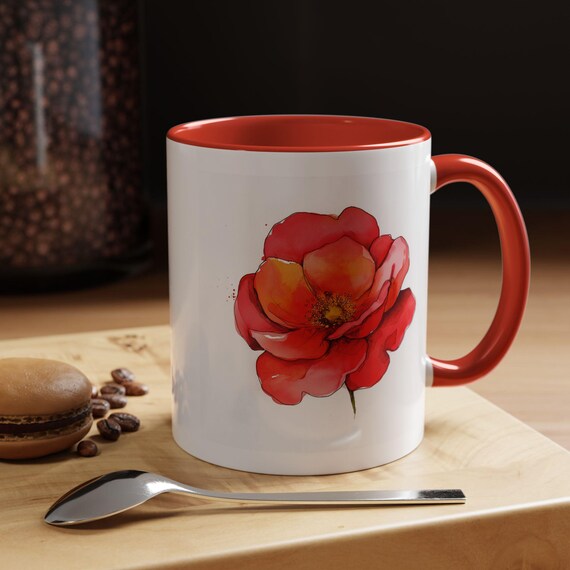 Tazza Da Caffè In Porcellana 12 Oz "Beautiful Friend" | Design Floreale Rosso Con Scatola Regalo, Citazione Ispirazionale - 4