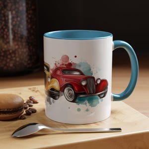 Vintage Car Accent Coffee Mug  Retro Coffee Cup Gift for Car Lovers Classic Cars Design Unique Drinkware Automotive Fan Gift