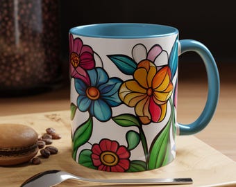 Colorful Floral Accent Coffee Mug Gift for Flower Lovers Home Decor Tea Mug Mother&#39;s Day Garden Party, Gift for Mom, Gift for Her