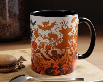 Spooky Spirits Halloween Gift Ceramic Accent Coffee Mug Fun Ghostly Holiday Gift Tea or Hot Chocolate Mug Birthday Gift for Her for Him