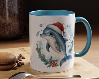 Whimsical Dolphin Holiday Coffee Mug Cute Christmas Gift Winter Decor Ocean Lover's Drinkware Perfect for Holiday Cheer