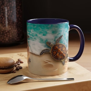 Beach Turtle Accent Coffee Mug for Ocean Lovers Beach House Decor Gifts for Sea Life Enthusiasts Summer Vibes Unique Drinkware