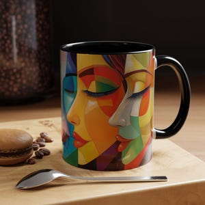 Artistic Colorful Womens Faces Coffee Mug, Vibrant Tea Cup, Unique Gift for Art Lovers, Modern Decor, Celebration Cup, Cubist