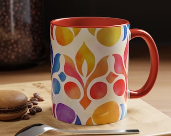 Caneca de café com detalhes florais vibrantes, xícara de cerâmica colorida para amantes de chá, presente para ela, caneca de arte, decoração de casa
