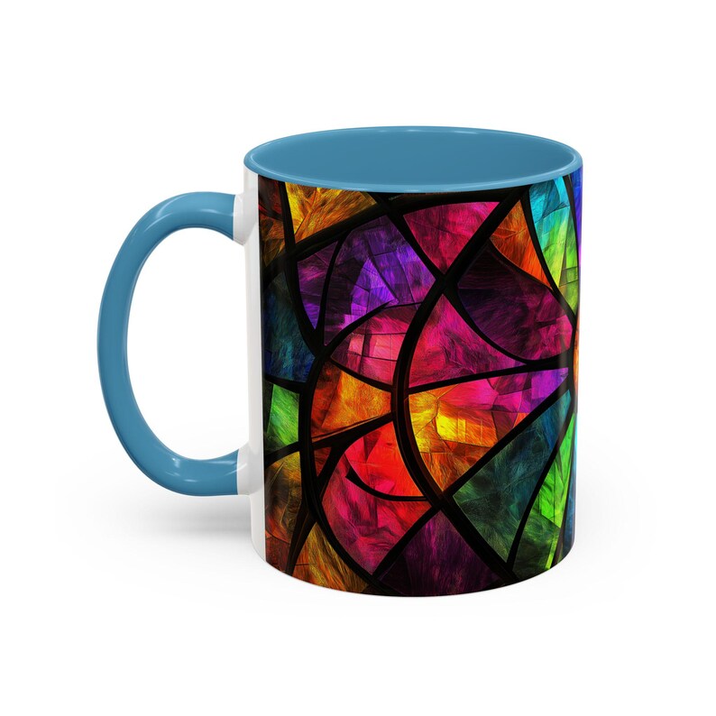 Kleurrijke koffiemok in gebrandschilderd glasstijl Levendige kunst Mok 4 Thuis Uniek cadeau 4 Koffieliefhebbers Gezellige mok 4 Feestdagen Decoratief keukengerei afbeelding 4