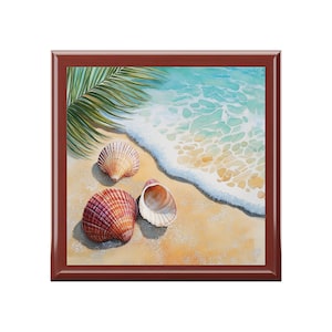 Coastal Seashell Jewelry Box  Ocean Vibes Treasure Chest Beach Home Decor Gifts for Her Nautical Keepsake Container Coastal Living