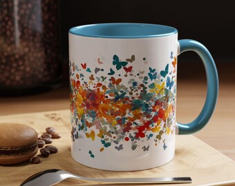Taza de café con detalles de mariposas coloridas, perfecta para los amantes de la naturaleza, regalo para amigos, taza decorativa para beber, decoración única para el hogar, mariposa