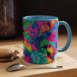 Lebendige Tropische Tukan Kaffeetasse Bunter Vogel Becher für Naturliebhaber Geschenk für Vogelbeobachter Umweltfreundliche Trinkgefäße Kaffeeliebhaber