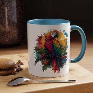 Colorful Tropical Parrot Coffee Mug Unique Gift Home Decor Jungle Lovers Bird Enthusiast Vibrant Kitchenware