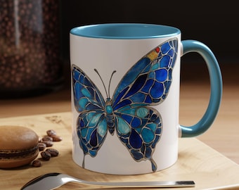 Gebrandschilderd glas vlinder koffiemok ambachtelijke theekop uniek interieur cadeau vlinder minnaar mok kleurrijke kunst mok
