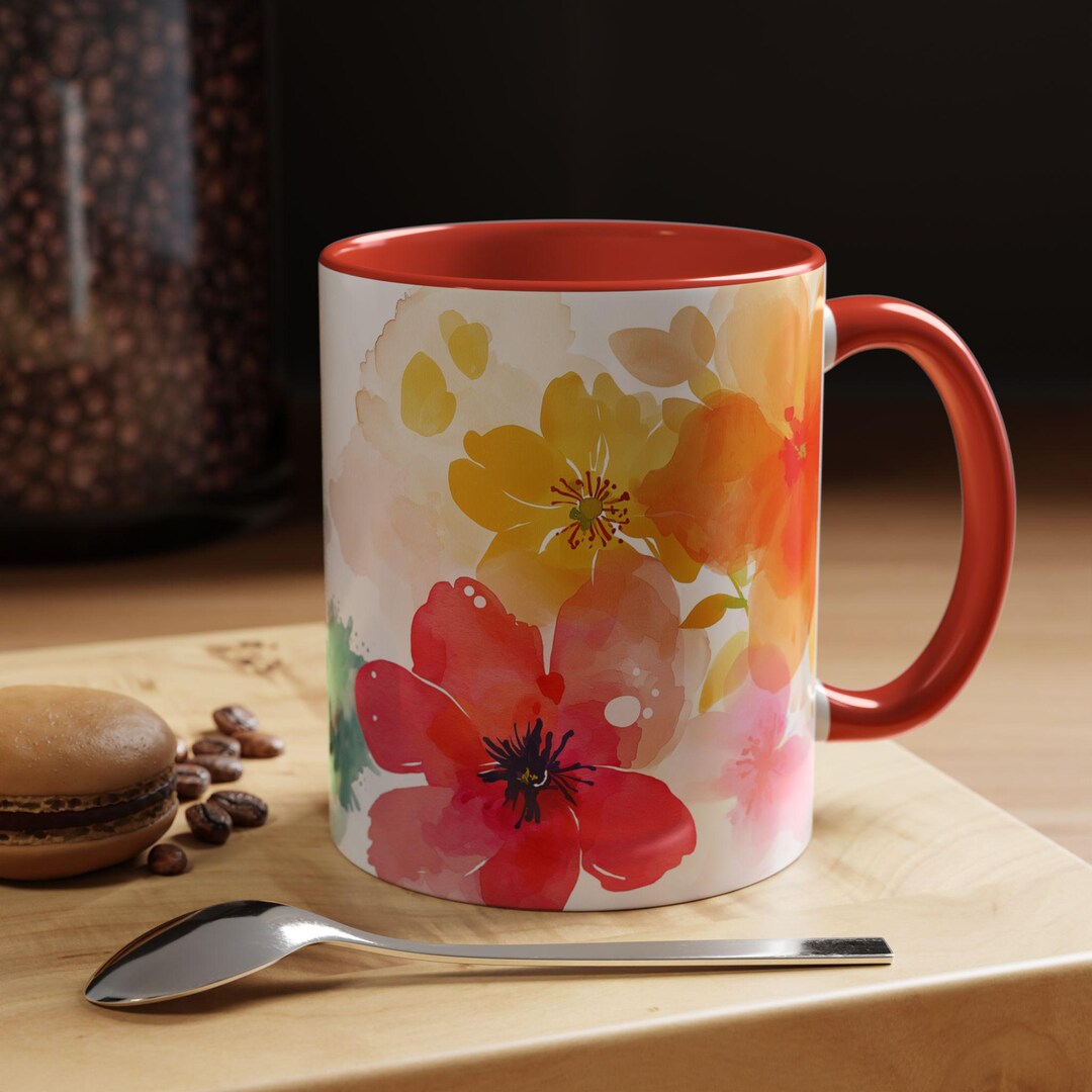 Floral Accent Coffee Mug Colorful Floral Mug Spring Decor Gift for Her ...