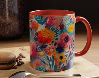 Vibrant Floral Accent Coffee Mug Colorful Drinkware for Home Unique Gift for Floral Lovers Tea or Coffee Cup Vibrant Kitchen Decor