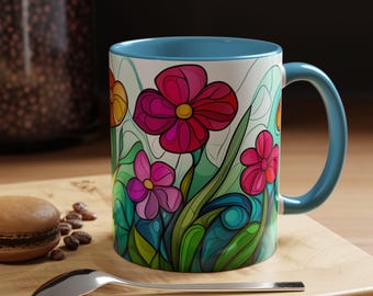 Colorful Floral Accent Coffee Mug  Vibrant Drinkware for Garden Lovers Perfect Gift for Spring Mother's Day Home Decor Gift for Her