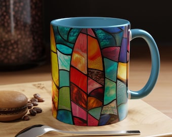 Colorful Stained Glass Style Coffee Mug Vibrant Ceramic Cup Unique Kitchen Decor Gift for Coffee Lovers Art Inspired Drinking Mug