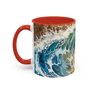 Ocean Wave Accent Coffee Mug Coastal Home Decor Beach Lover Gift Artistic Coffee Cup Ocean Themed Kitchenware Relaxation Gift image 4