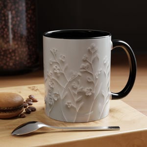 Floral Accent Coffee Mug  Elegant Flower Design Nature Lover Gift Tea Mug Home Decor Mother&#39;s Day Gift Gift for Her, Wedding Gift