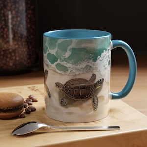 Beach Turtle Coffee Mug Ocean Lover Gift Cute Sea Turtle Mug Beach House Decor Wildlife Enthusiast Drinkware Gift for Her