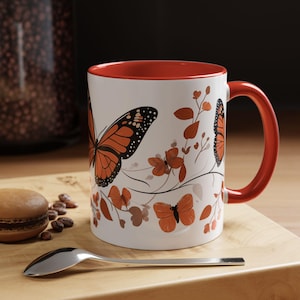 Butterfly Blossom Accent Coffee Mug Floral Mug Gift for Nature Lovers Monarch Butterfly Mug Home Office Decor
