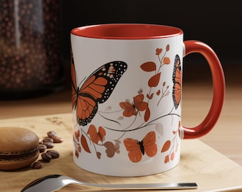 Vlinderbloesem accent koffiemok bloemenmok cadeau voor natuurliefhebbers Monarch vlinder mok Home Office Decor