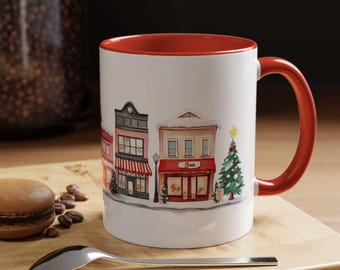 Encantadora taza de café de pueblo invernal, regalo navideño, ambiente acogedor, decoración del hogar, taza de café de temporada, taza de chocolate caliente
