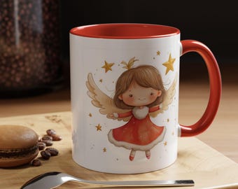 Whimsical Angel Coffee Mug Cute Angel Design Holiday Gift Ceramic Mug Coffee Lovers Christmas Decor, Festive Mug