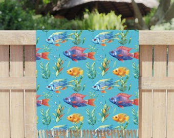 Boho Beach Towel  Ocean Fish Design Summer Pool Accessory Beach Vacation Essential Vibrant Outdoor Décor Perfect Gift for Beach Lovers