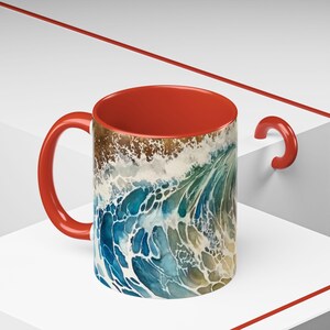 Ocean Wave Accent Coffee Mug Coastal Home Decor Beach Lover Gift Artistic Coffee Cup Ocean Themed Kitchenware Relaxation Gift image 6