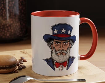 Patriotic Coffee Mug Americana Gift for Dad 4th of July Decor Uncle Sam Mug Unique Vintage Style Drinkware Gift for Him