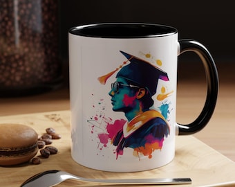 Lebendige Abschluss Kaffeetasse Bunte Akzent Becher Geschenk für graduierte Kunstvolle Keramiktasse personalisierte Abschlussfeier Geschenk