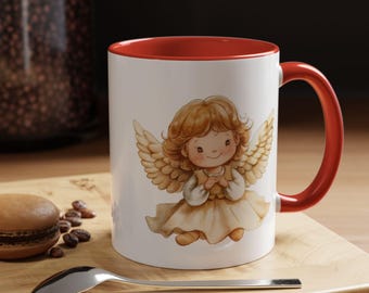 Tazza da caffè con motivo a angelo stravagante, grazioso design a forma di angelo, regalo perfetto per compleanni, festa della mamma o per qualsiasi momento di svago, disponibile in 11 oz e 15 oz.