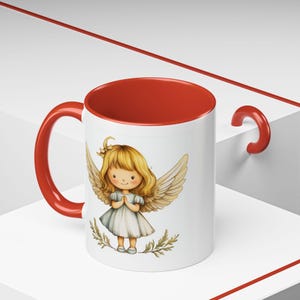 Taza de café con alas de ángel. Diseño de ángel caprichoso. Ideal para el hogar, regalos, coleccionables, festividades y momentos espirituales. imagen 6