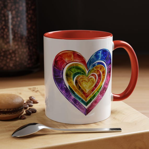 Regenbogen Herz Kaffeebecher Bunt Geschenk für Pride Love Cup Keramikbecher LGBTQ+ Feier