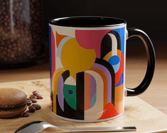 Taza de café con arte moderno abstracto vibrante. Regalo para amantes del arte moderno. Regalo para artistas, estudiantes y decoración del hogar. Regalo para cumpleaños y festividades.