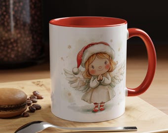 Taza de café con ángel caprichoso, alegría navideña, lindo regalo para Navidad, acogedoras mañanas, decoración invernal, taza única