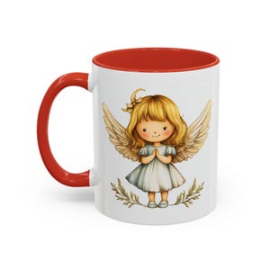 Taza de café con alas de ángel. Diseño de ángel caprichoso. Ideal para el hogar, regalos, coleccionables, festividades y momentos espirituales. imagen 4