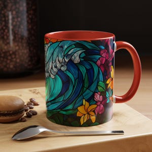 Stained Glass Style Wave Coffee Mug Ocean Themed Drinkware Beach Lover Gift Colorful Ceramic Cup Summer Vibes Mug