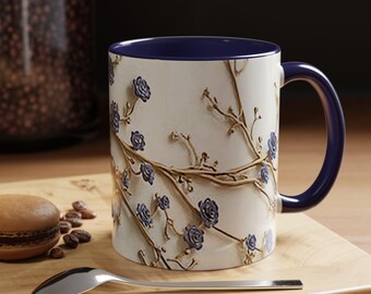 Elegant Floral Accent Coffee Mug Blue Rose Mug Gift for Flower Lovers Tea Cup Home Decor Unique Birthday Present