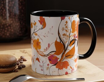 Taza de café con acento floral, diseño floral vibrante, perfecta para regalar, decoración del hogar, uso en la oficina, cumpleaños y para los amantes del té, regalo para ella.