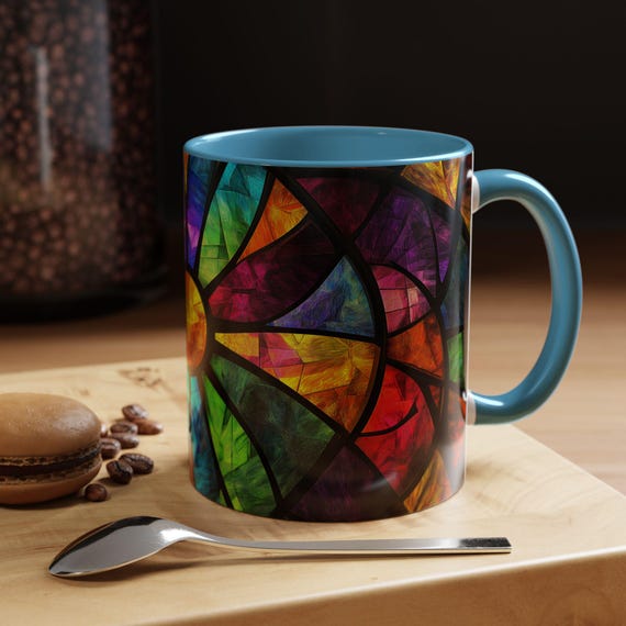 Colorful Stained Glass Style Coffee Mug Vibrant Art Mug 4 Home Unique Gift 4 Coffee Lovers Cozy Mug 4 Holidays Decorative Kitchenware