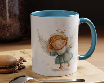 Taza de café angelical y alegre, adorable diseño de ángel, regalo para amigos, celebraciones familiares, linda decoración de cocina.