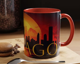 Tazza da caffè con accenti del tramonto di Chicago, regalo perfetto per gli amanti del caffè, souvenir da viaggio, decorazione per la casa, tazza da collezione