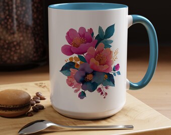Floral Accent Coffee Mug Gift for Her for Mother's Day Gift for Flower Lovers Gift for Garden Lovers Gift for Birthdays or Any Occasion